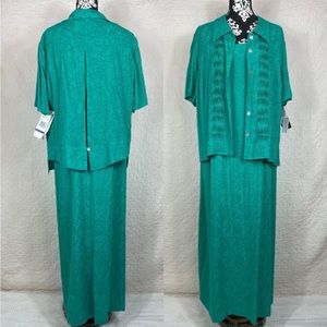 🔥K Women Collection 2 pcs Elegant Pleated Green Blazer & Dress Ladies Size 18W